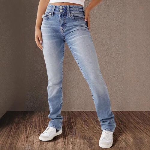 Damen High-Waist Slim Fit Jeans mit elegantem Knopfdetail EB