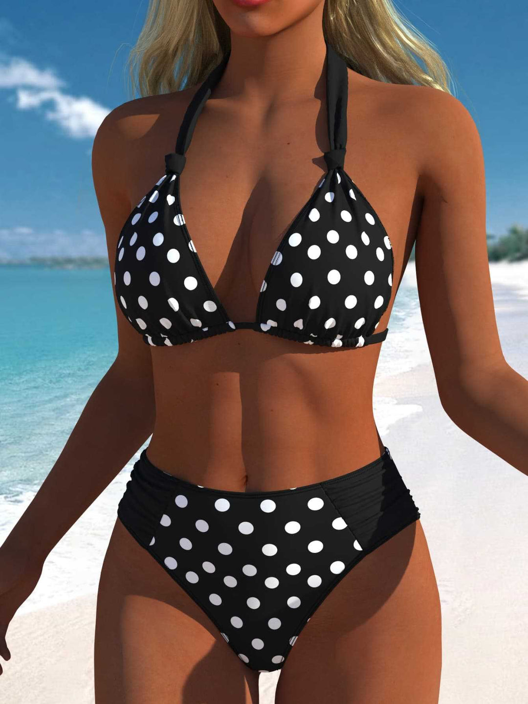 Damen Bikini-Set mit modernen Polka-Dots und hoch taillierter Bikini-Hose EB