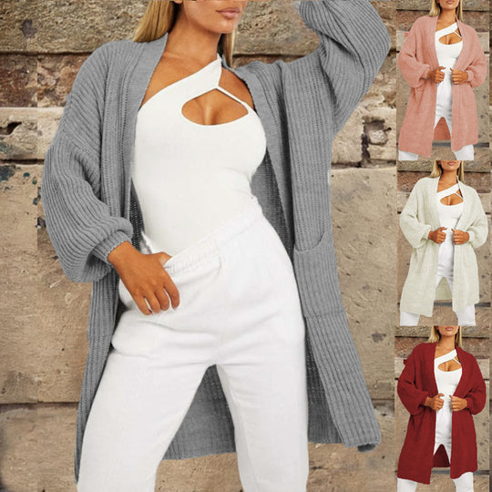 Damen Grobstrick-Cardigan mit weitem Schnitt und praktischen Taschen EB
