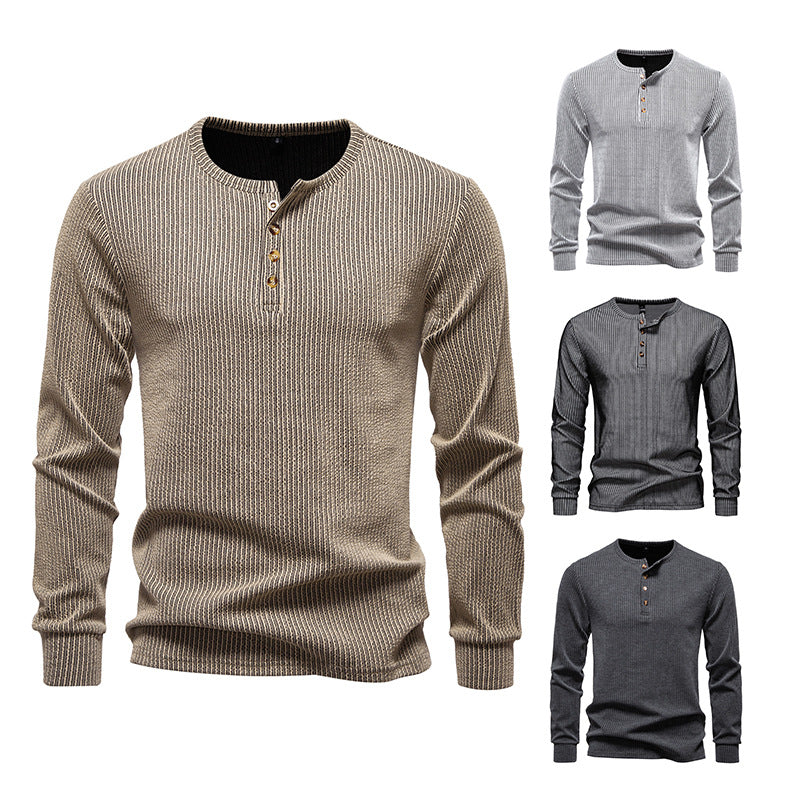 Herren Langarm Henley Shirt mit strukturiertem Streifenmuster EB