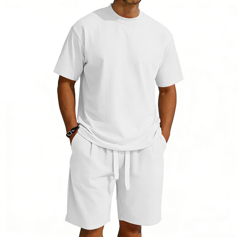 Herren nan Kurzarmshirt- und Bermudakombination aus geripptem Jersey mit elastischem Tunnelzugbund EB