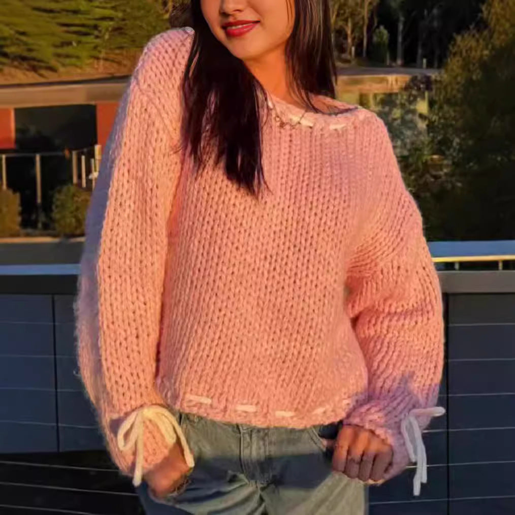 Damen Grobstrickpullover mit verspielten Details und lässigem Schnitt EB