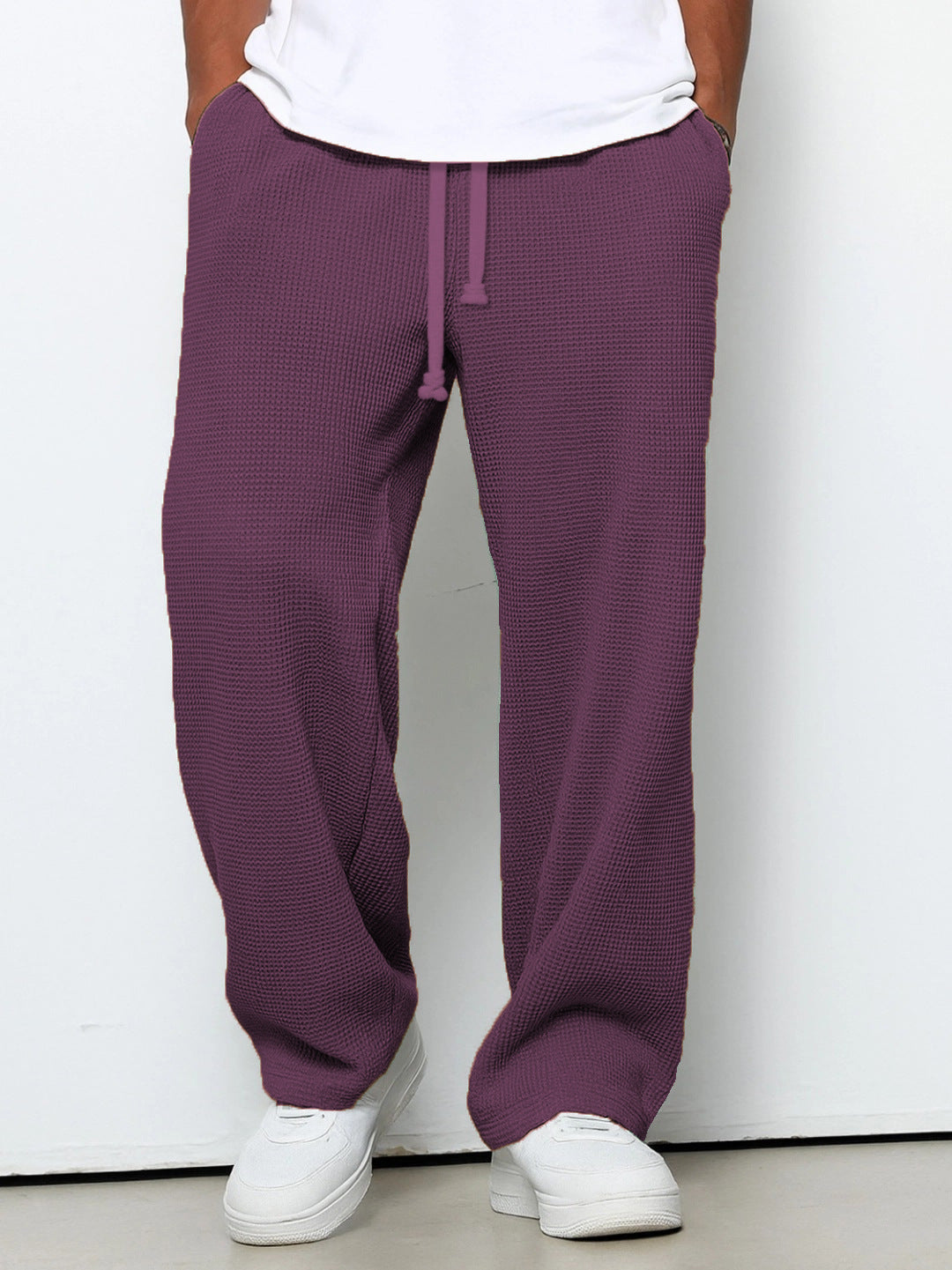 Herren nan lässige Waffelstruktur Lounge-Hose mit Kordelzug, elastischem Bund und weiter Passform EB