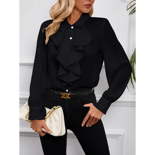 Damen Bluse Mitraffinierten Rüschendetails und Eleganten Ärmeln EB