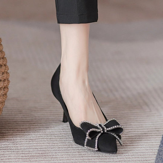 Damen elegante Stiletto-Pumps mit funkelnder Schleifenverzierung EB