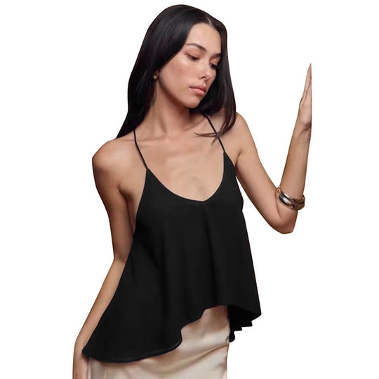 Damen luftiges Trägershirt mit asymmetrischem Saum und fließendem Stoff EB