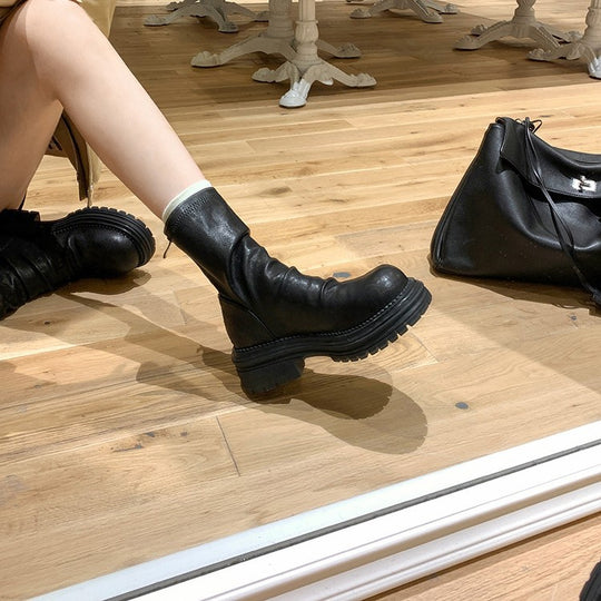 Damen Fashion-Stiefel mit breiter Sohle und elegantem Falten-Design EB