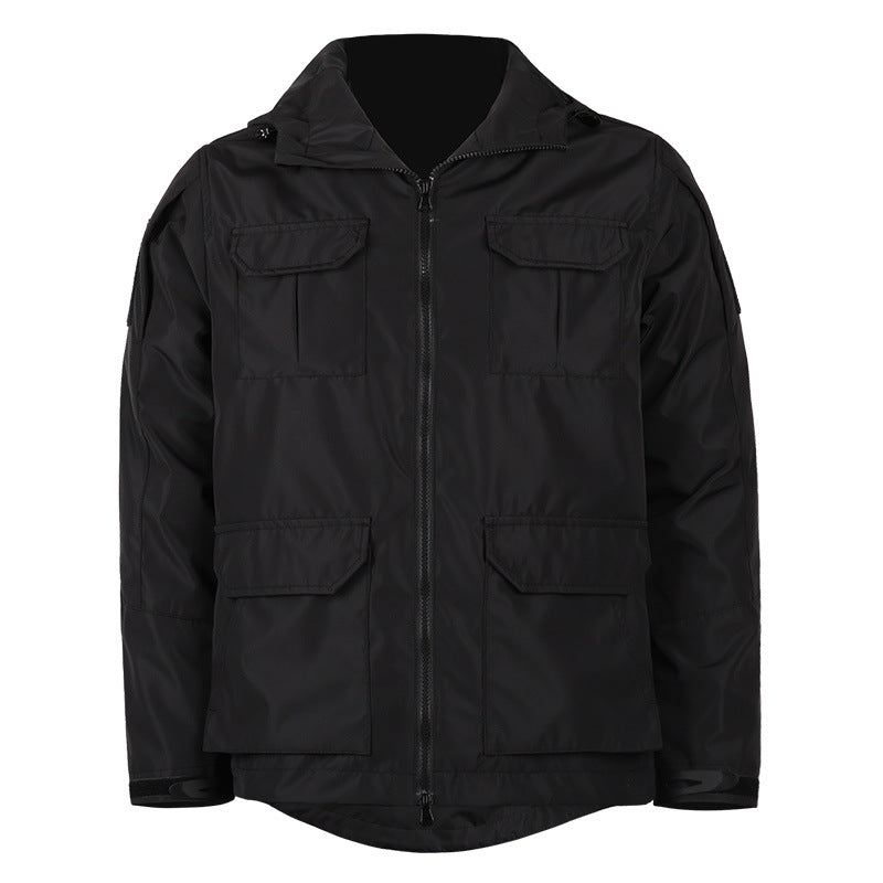 Men's  technical hooded utility field jacket with four flap cargo pockets and two-way zipper EB