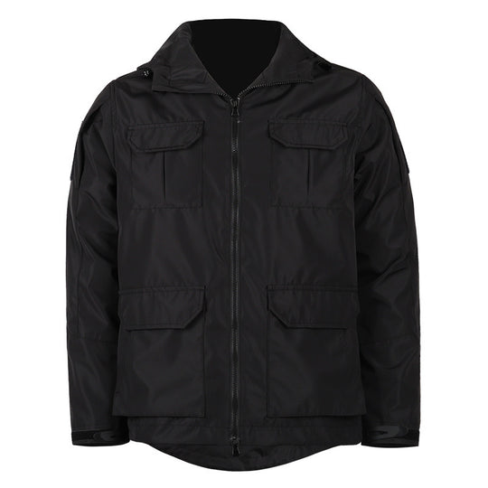 Men's  technical hooded utility field jacket with four flap cargo pockets and two-way zipper EB