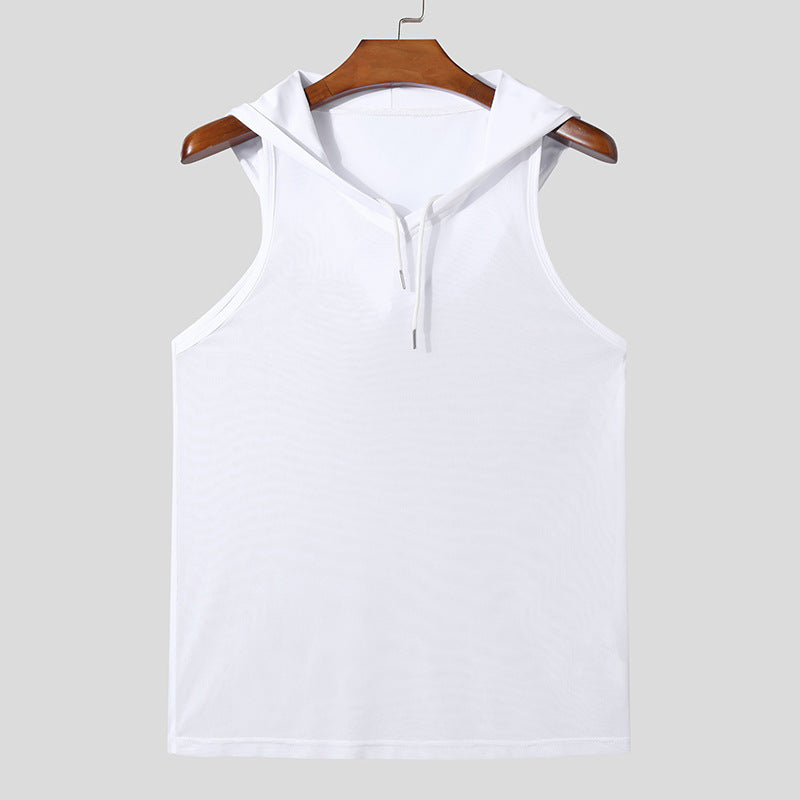 Herren Atmungsaktives Sport-Tanktop mit Kapuze und praktischer Schnürung EB