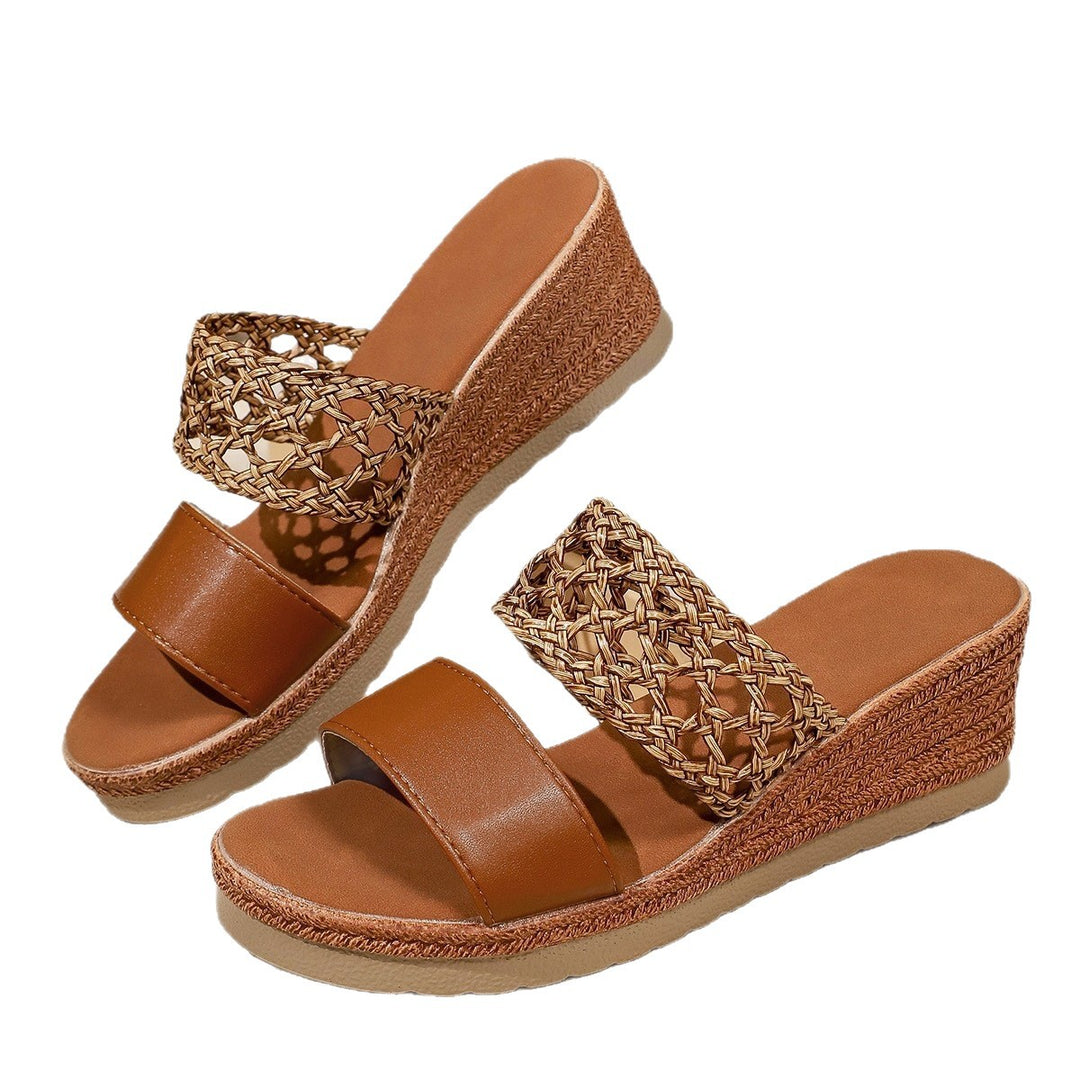 Damen Wedge-Pantoletten mit geflochtenem Riemen und komfortablem Fußbett EB