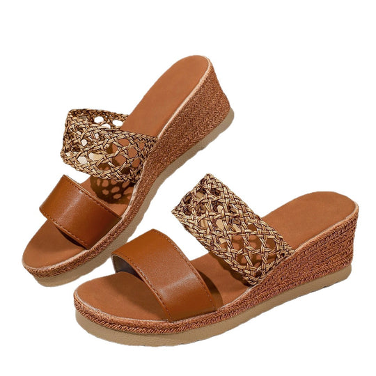 Damen Wedge-Pantoletten mit geflochtenem Riemen und komfortablem Fußbett EB