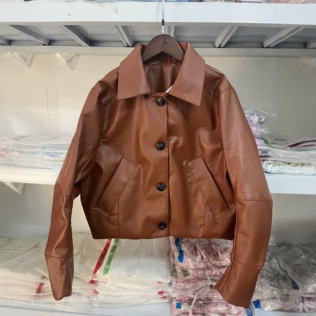 Damen Kunstlederjacke mit modernen Knopfdetails EB