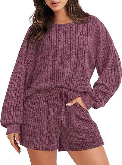 Damen lässiges Kombi-Set aus Streifenpullover und Shorts EB
