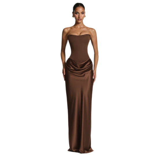 Damen Elegantes Abendkleid mit hohen Kragen und fließendem Schnitt EB