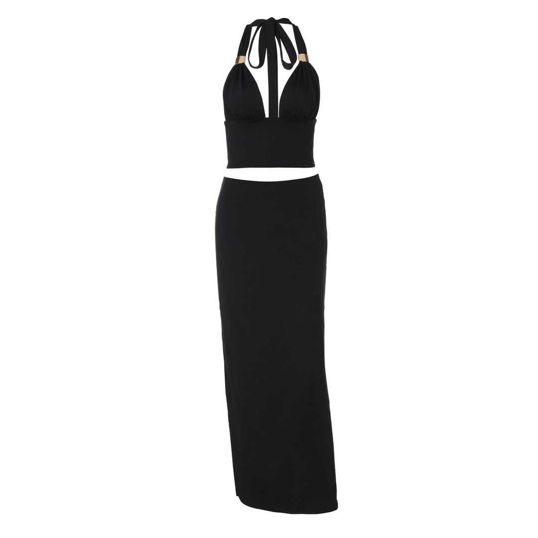 Damen Elegantes Zwei-Teiliges Set aus Crop-Top und Maxirock EB