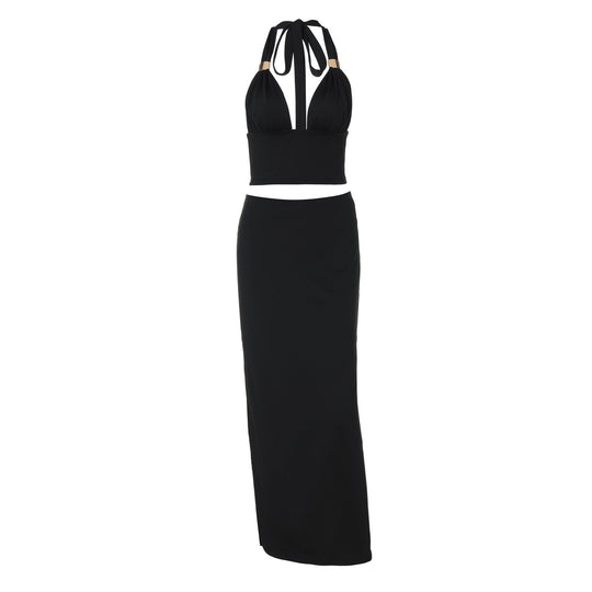 Damen Elegantes Zwei-Teiliges Set aus Crop-Top und Maxirock EB
