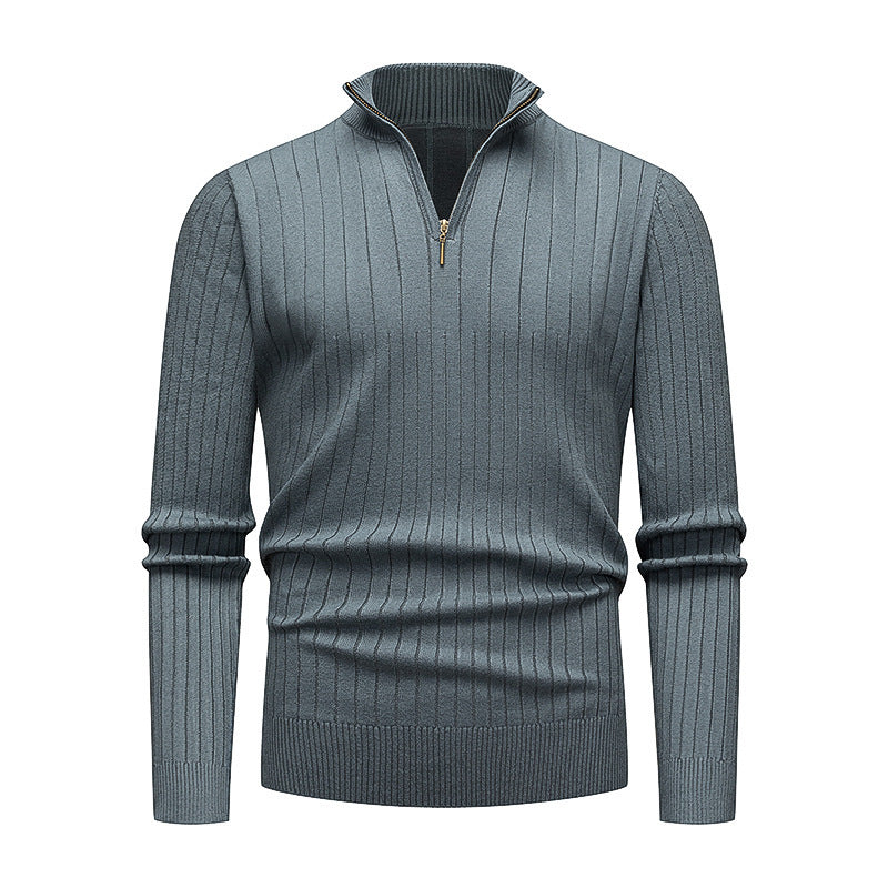 Herren hochwertiger Strickpullover mit modernem Stehkragen und Reißverschluss EB