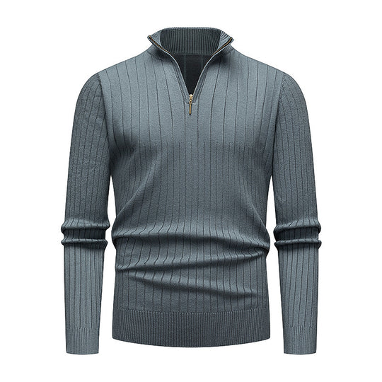 Herren hochwertiger Strickpullover mit modernem Stehkragen und Reißverschluss EB