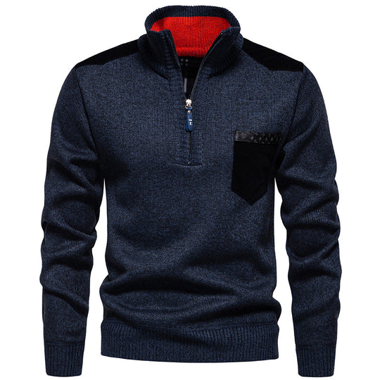 Herren Stehkragenpullover mit kontrastierenden Details und praktischen Taschen EB