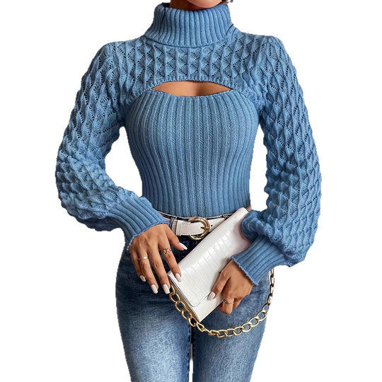 Damen Pullover mit hochgeschlossenem Kragen und Cut-Outs EB