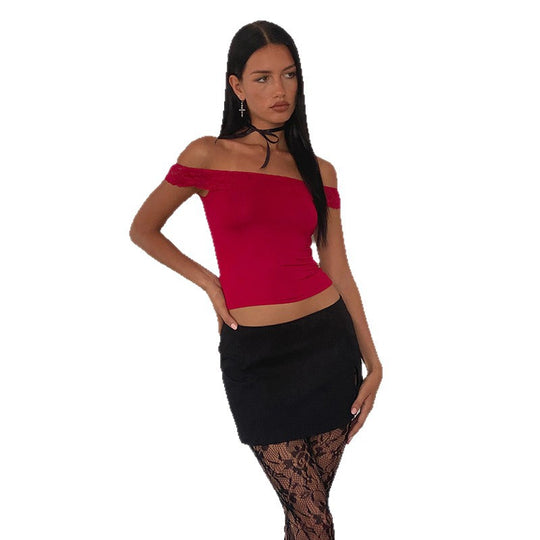 Damen Off-Shoulder Top mit Spitzenakzenten EB