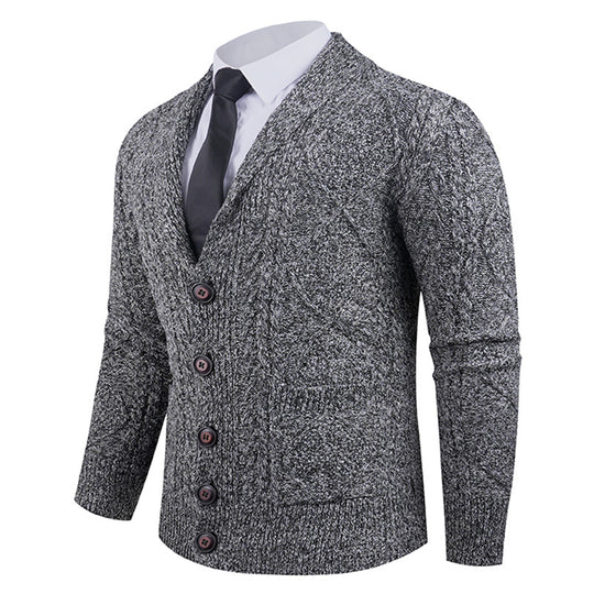 Herren nan Strickcardigan mit Schalkragen, Zopfmuster, aufgesetzten Taschen und Knopfleiste EB
