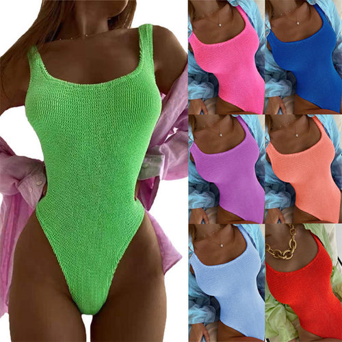 Damen Einteiliger Badeanzug mit hohem Beinausschnitt und strukturiertem Design EB