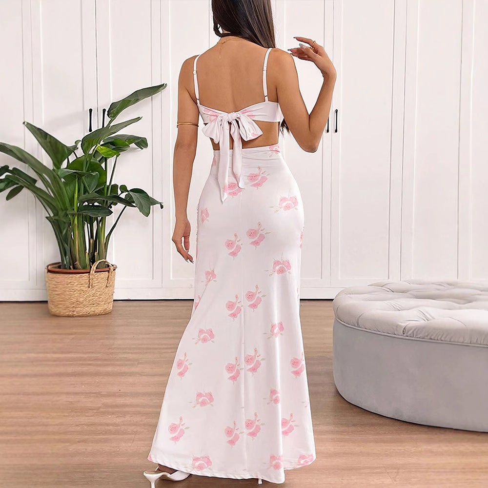 Damen Maxikleid mit zarten Rüschendetails und floralem Mustermix EB