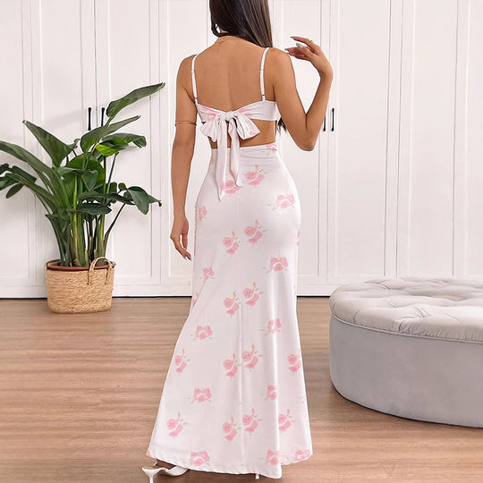 Damen Maxikleid mit zarten Rüschendetails und floralem Mustermix EB