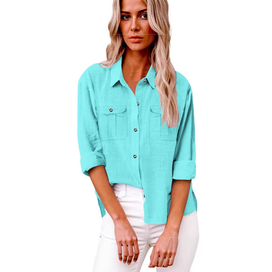 Damen Leichte Oversize-Hemdbluse aus Baumwollmischung mit Brusttaschen EB