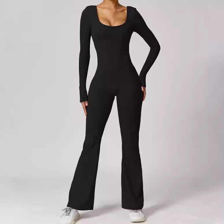 Damen Sportlicher Langarm-Jumpsuit mit figurbetontem Schnitt EB