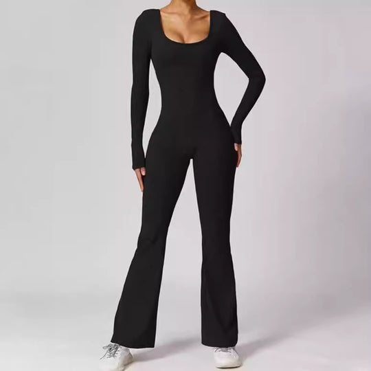 Damen Sportlicher Langarm-Jumpsuit mit figurbetontem Schnitt EB