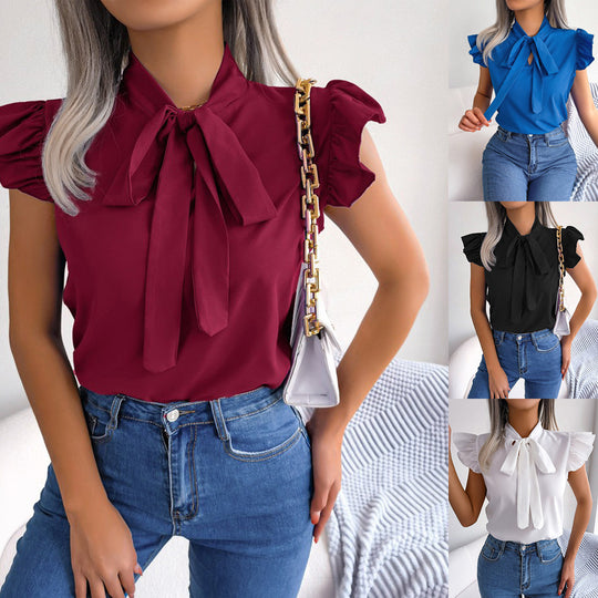 Damen Bluse mit Rüschendetails und schickem Schleifenelement EB