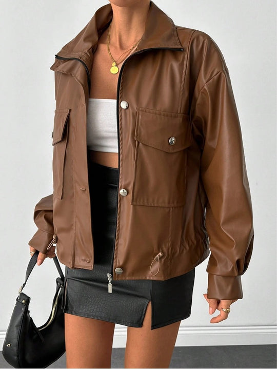 Damen lässige Oversized-Jacke mit großen Taschen EB