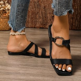 Damen modische Riemchensandalen mit dekorativen Schnallen EB
