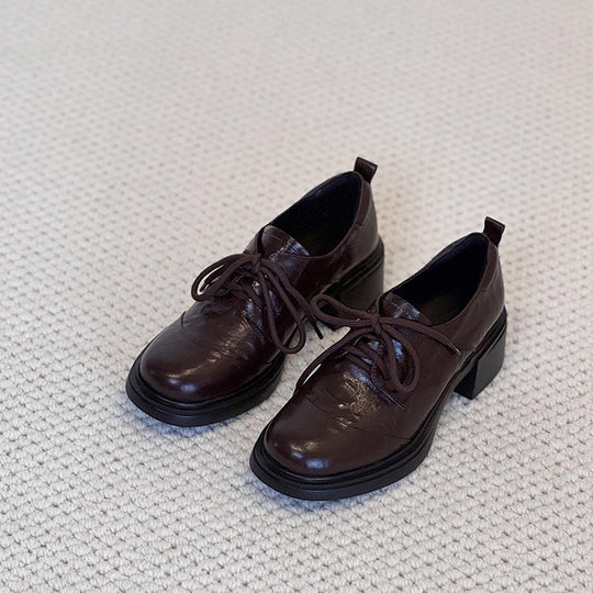 Damen elegante Schnürschuhe mit modischem Blockabsatz und hochwertiger Kunstleder-Oberfläche EB