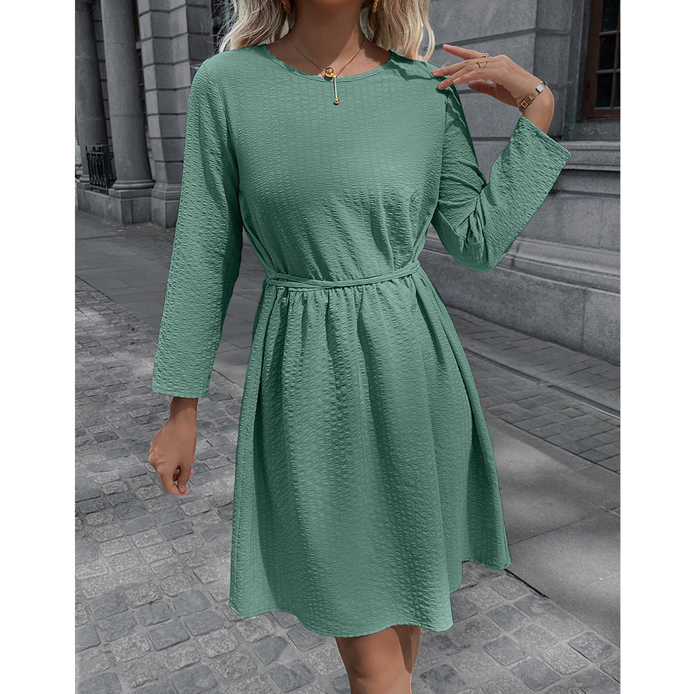 Damen legeres Kleid mit taillierbarem Gürtel und 3/4-Ärmeln EB
