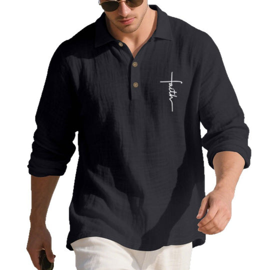 Herren Langarm-Polohemd mit strukturiertem Gewebe und modischer Knopfleiste EB