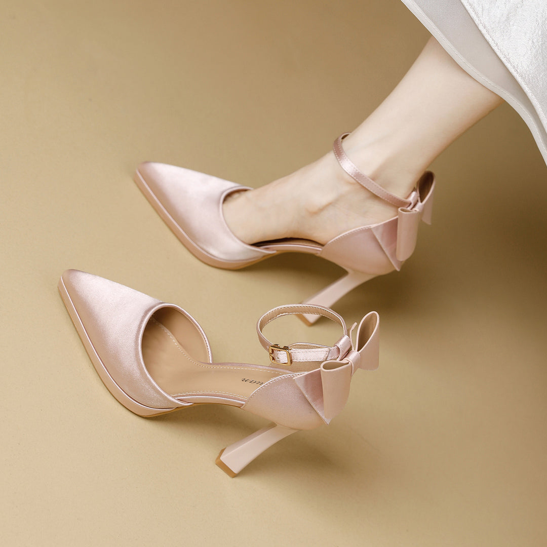 Damen elegante Satin-Pumps mit verspieltem Schleifen-Detail EB