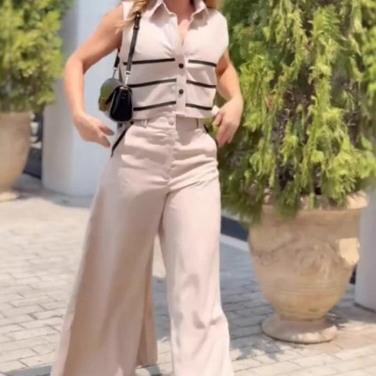 Damen lässiger, gestreifter Crop-Top EB
