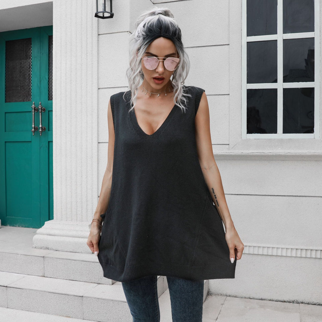Damen Strickkleid mit tiefem V-Ausschnitt und lässigem Schnitt EB