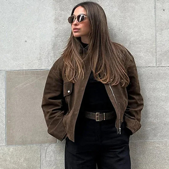 Damen jacke mit lässigem Schnitt und dekorativen Taschen EB