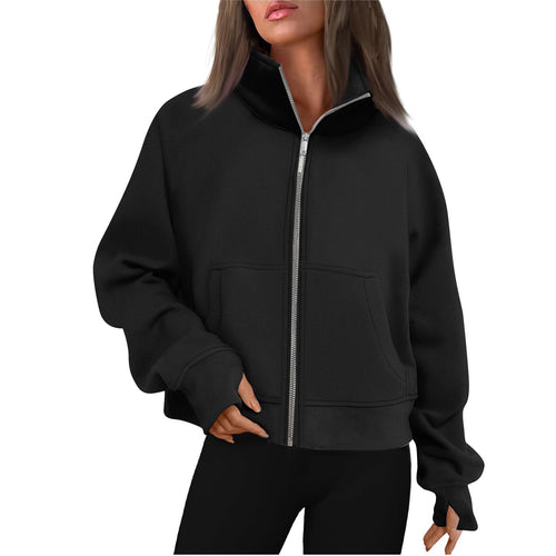 Damen bequeme Sweatjacke mit hohem Kragen EB