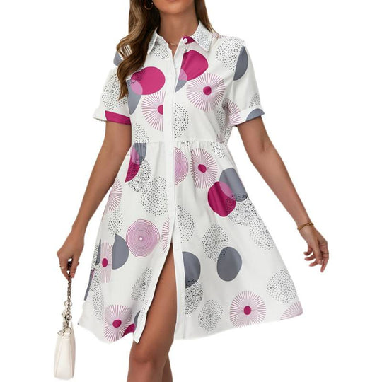 Damen Hemdblusenkleid mit verspieltem Punkte-Muster und fließendem Schnitt EB
