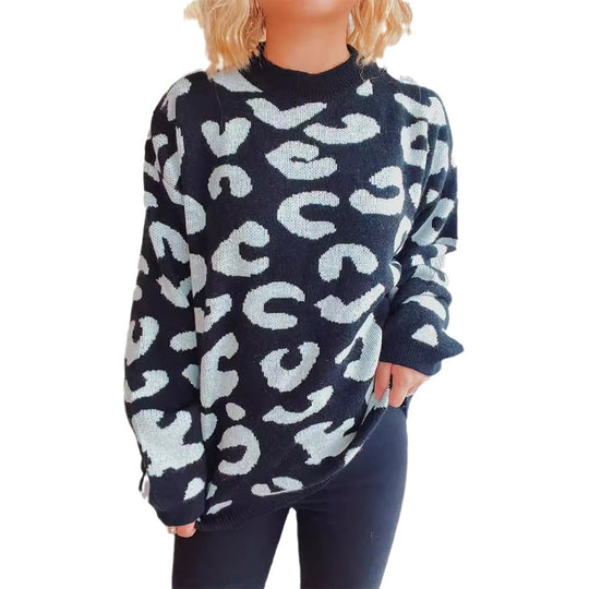 Damen gemütlicher Pullover im modernen Leopardenmuster EB