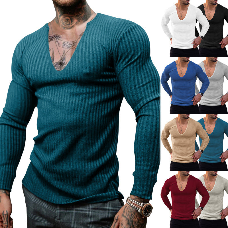 Herren langarm V-Ausschnitt Shirt mit strukturiertem Design EB