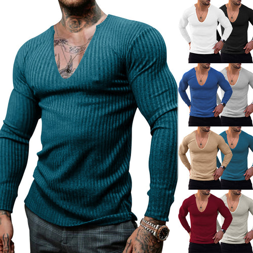 Herren langarm V-Ausschnitt Shirt mit strukturiertem Design EB