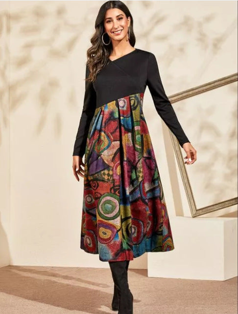 Damen boho-inspiriertes Midikleid mit geschickt kombiniertem Muster EB