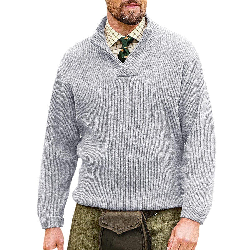Herren Strickpullover mit modernem Stehkragen und feiner Rippstruktur EB